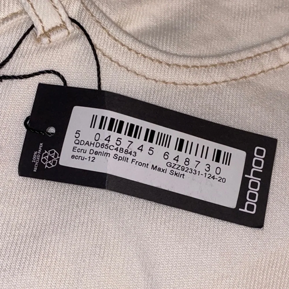 NWT BOOHOO Ecru Denim Split Front Maxi Skirt